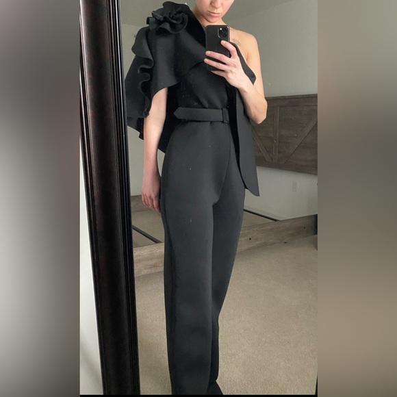 Badgley Mischka Pants - Badgley Mischka Asymmetric Rosette Jumpsuit